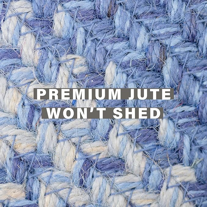 Homespice Denim Premium Jute Braided Area Rug, 22 x 72 Rectangular Hall Runner Blue - Navy - White, Natural Jute Yarn Rustic, Country, Primitive, Farmhouse Style - 30 Day Risk Free Purchase