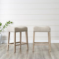 Roundhill Furniture Coco Upholstered Backless Saddle Seat Counter Stools 25.5" Height, Set of 2, Fabric, Tan
