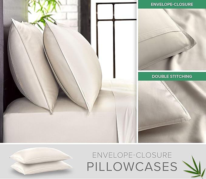 Full Sheets by Pure Bamboo, Genuine 100% Organic Viscose Derived from Bamboo Bed Sheet Set, Luxuriously Soft & Cooling, Double Stitching, Lifetime Quality Promise (Full, Ivory)