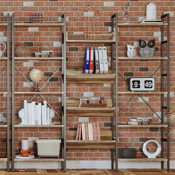IRONCK Bookshelves and Bookcases 5 Tiers, Triple Wide Industrial Bookshelf, Large Etagere Bookshelf, Display Storage Bookshelves with Metal Frame for Living Room, Home Office