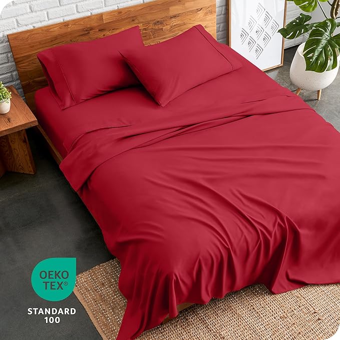 Bare Home California King Sheet Set - 1800 Ultra-Soft Microfiber Cal King Bed Sheets - Double Brushed - Deep Pockets - Easy Fit - 4 Piece Set - Bed Sheets (California King, Red)