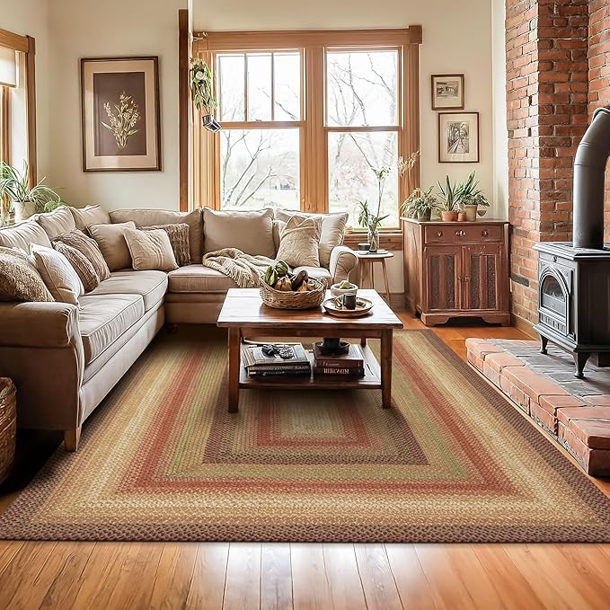Homespice Gingerbread Jute Brown 6x9' Braided Rug for Living Room, Bedroom Rug and Dining Room. Pet Friendly. Decor Styles- Farmhouse Rug, Rustic, Vintage, Cottage, Primitive, Country, Boho Rug