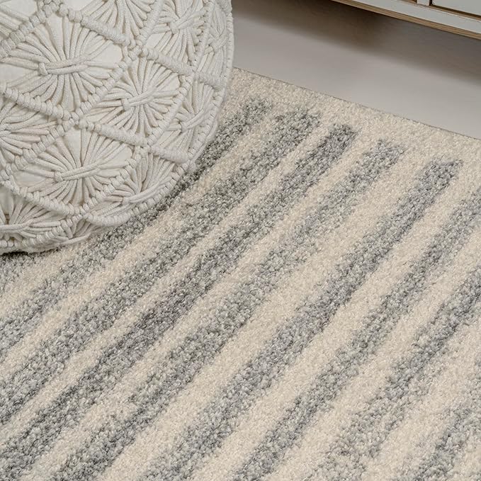 JONATHAN Y Khalil Modern Berber Stripe Cream/Gray Indoor Area Rug, 8x10, Contemporary, Bohemian, Easy-Cleaning for Living Room, Bedroom, Kitchen, Pet Friendly, Non-Shedding (MOH207C-8)