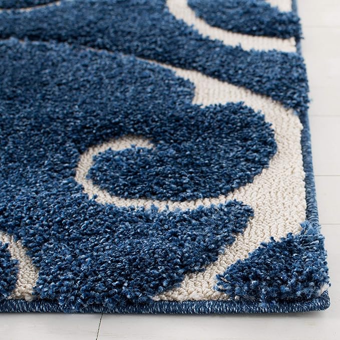 SAFAVIEH Florida Shag Collection Accent Rug - 3'3" x 5'3", Dark Blue & Cream, Scroll, Non-Shedding & Easy Care, 1.2-inch Thick Ideal for High Traffic Areas in Foyer, Living Room, Bedroom (SG455-6511)