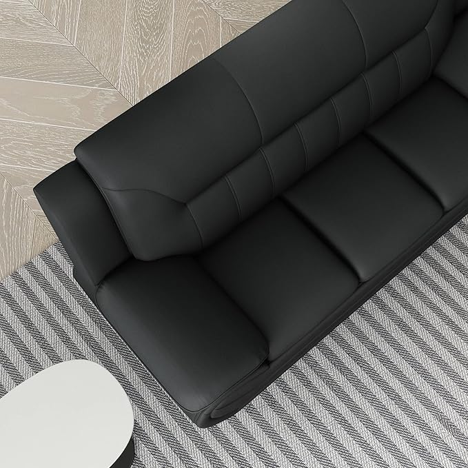 Container Furniture Direct Michael Modern Faux Leather Upholstered Stainless Steel Legs Living Room Sofa, Chair, Midnight Black