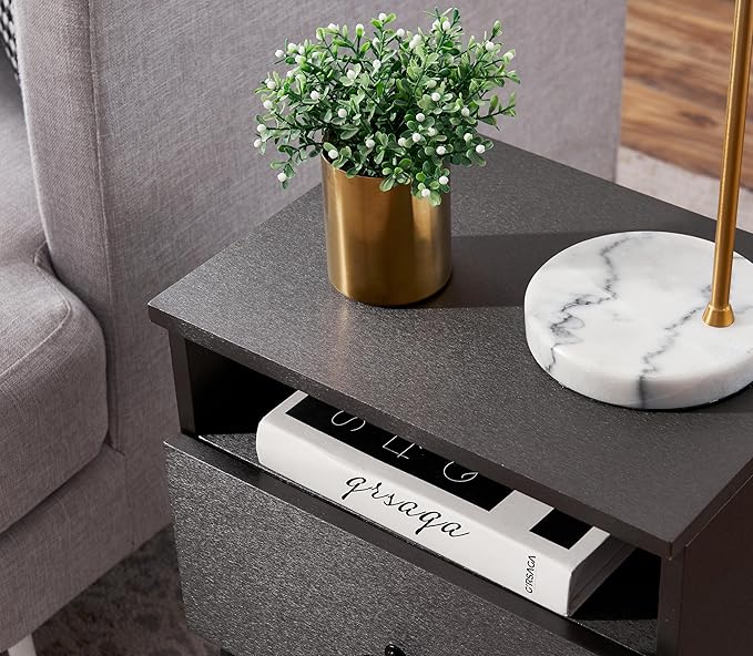 VECELO Modern Nightstands Set of 2,Square End Side Table with Drawer and Storage Space for Bedroom and Living Room
