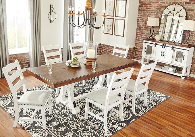 Signature Design by Ashley Valebeck Farmhouse Rectangular Extension Dining Table, Fits up to 8, White & Brown