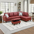 NicBex Sectional Couch 3 Pieces Sofa Set with Left Chaise Faux Leather L Shaped Cloud Couch for Living Room Furniture Sets with Storage Ottoman, Modular Sofa for Living Room & Apartment, Red