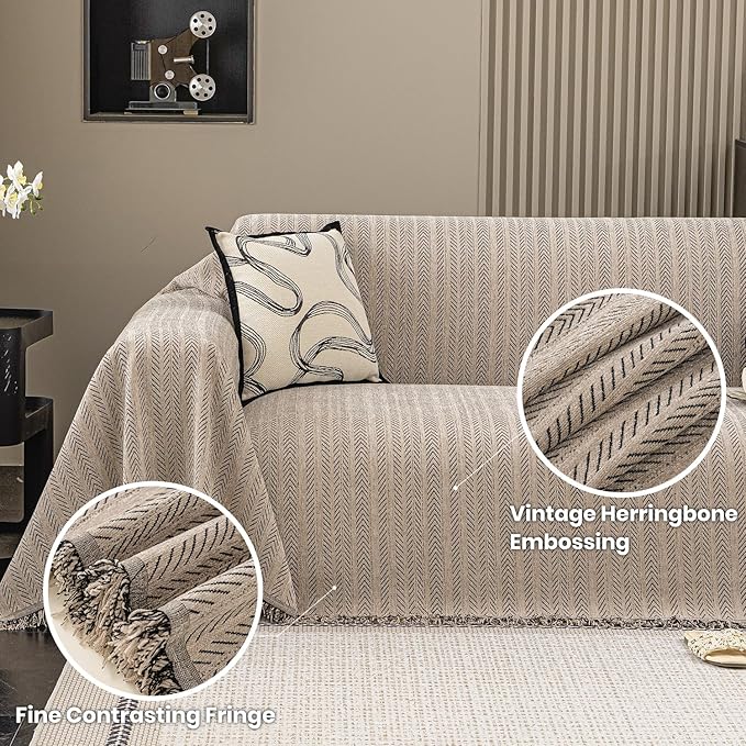 Nobildonna Sofa Cover Washable Soft Thicken Chenille Couch Cover with Tassel,Waterproof Sofa Slipcover for 3-4 Cushion Couch,Sectional Sofa,L-Shaped Furniture Protector Pet-Friendly,Brown 71"x134"