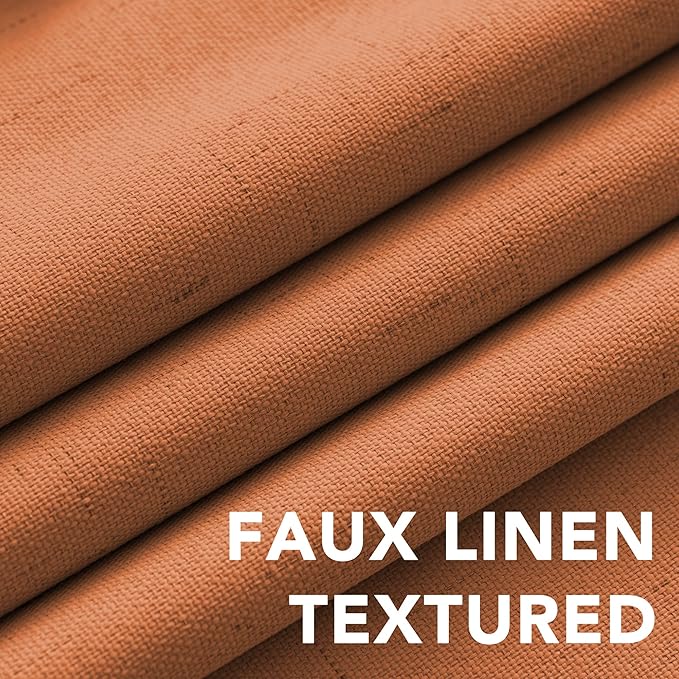 H.VERSAILTEX 100% Blackout Curtains for Bedroom Thermal Insulated Linen Textured Curtains Heat and Full Light Blocking Drapes Living Room Curtains 2 Panel Sets, Orange, 42x63 Inch
