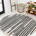 JONATHAN Y Khalil Modern Berber Stripe Cream/Black 3' Round Indoor Area Rug, Contemporary, Bohemian, Easy-Cleaning for Living Room, Bedroom, Kitchen, Pet Friendly, Non-Shedding (MOH207A-3R)