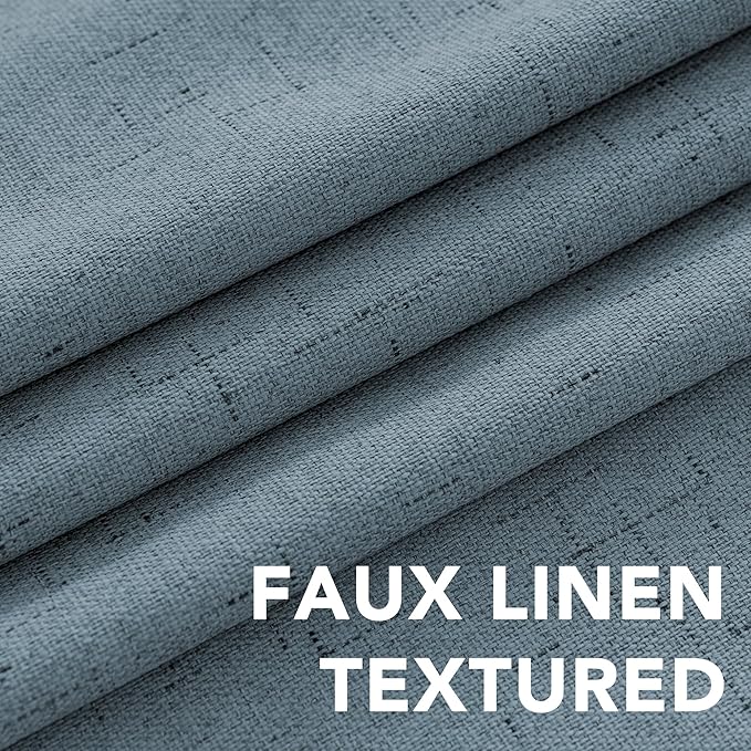 H.VERSAILTEX Primitive Linen Curtains 100% Blackout Curtain Drapes Burlap Curtains with White Thermal Insulated Liner, Grommet Top Drapes Living Room/Bedroom (2 Panels, 42 x 54 Inch, Stone Blue)