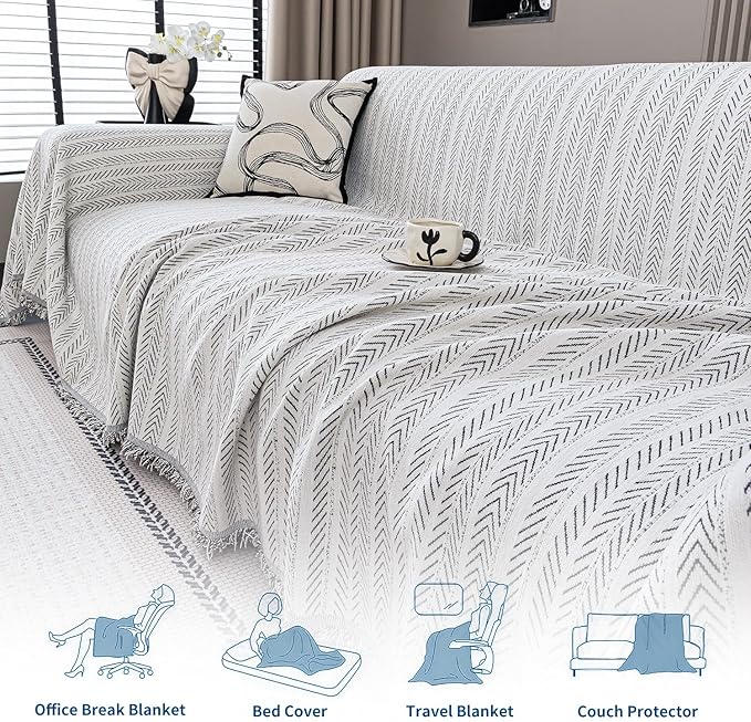 Nobildonna Sofa Cover Washable Soft Thicken Chenille Couch Cover with Tassel,Waterproof Sofa Slipcover for 2-3 Cushion Couch,Sectional Sofa,L-Shaped Furniture Protector Pet-Friendly,Beige 71"x118"