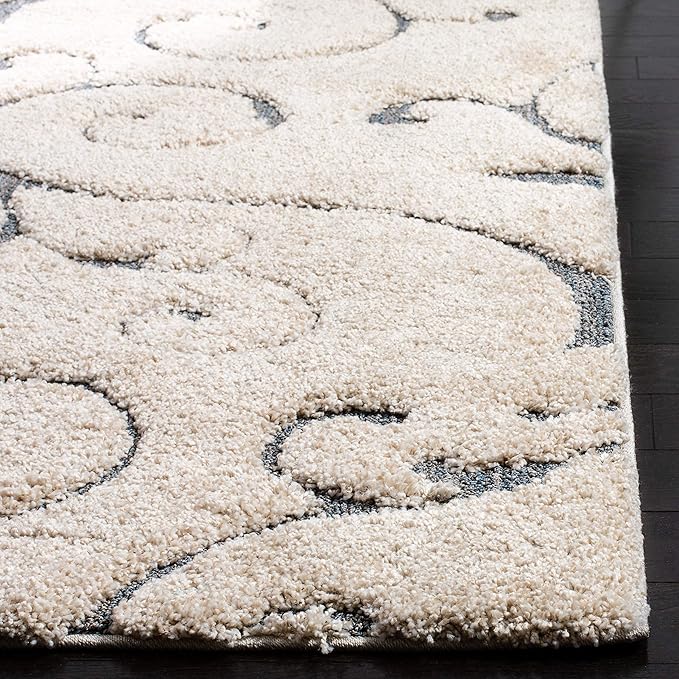 SAFAVIEH Florida Shag Collection Runner Rug - 2'3" x 21', Beige & Blue Grey, Scroll Design, Non-Shedding & Easy Care, 1.2-inch Thick Ideal for High Traffic Areas in Living Room, Bedroom (SG455-1155)