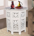 The Wooden Town Handcrafted White Wood End Table - Antique Finish, Small Accent Table 18"x18" for Living Room, Bedroom, Sofa Side or Nightstand Use
