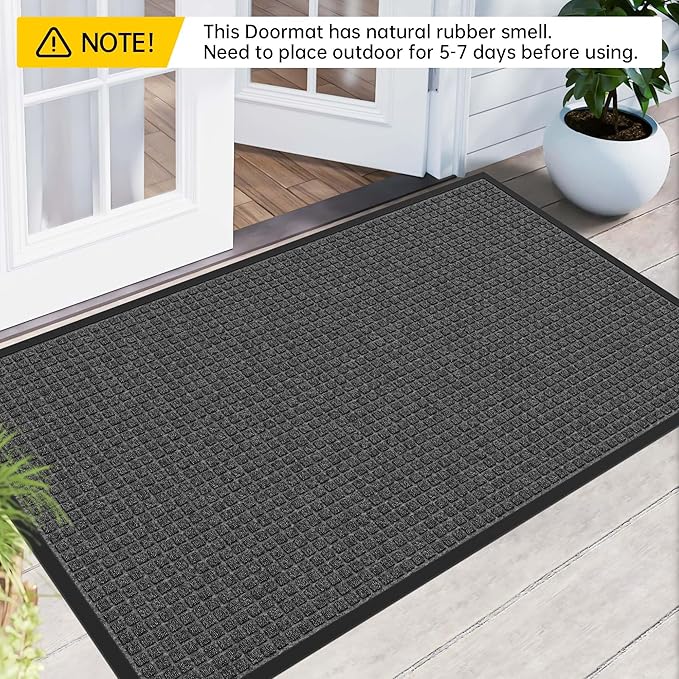 Sturdy Front Door Mat Outside Entrance, 5' x 3' All-Season All-Weather Doormat Waterproof, Stain and Fade Resistant, Natural Rubber Indoor Outdoor Welcome Door Mat Trap Dirt