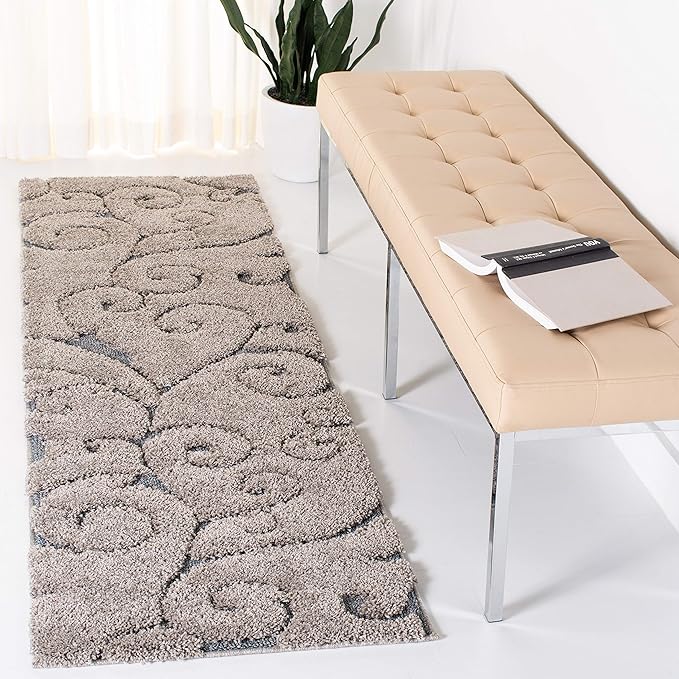 SAFAVIEH Florida Shag Collection Accent Rug - 2'3" x 4', Grey & Light Blue, Scroll, Non-Shedding & Easy Care, 1.2-inch Thick Ideal for High Traffic Areas in Entryway, Living Room, Bedroom (SG455-1160)
