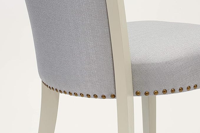 East West Furniture VEP0T05 Verona Parson Chairs - Nailhead Trim Grey Linen Fabric Padded Dining Chairs, Set of 2, Wirebrushed Linen White