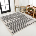 JONATHAN Y Khalil Modern Berber Stripe Cream/Black 4x4 Square Indoor Area Rug, Contemporary, Bohemian, Easy-Cleaning for Living Room, Bedroom, Kitchen, Pet Friendly, Non-Shedding (MOH207A-4SQ)