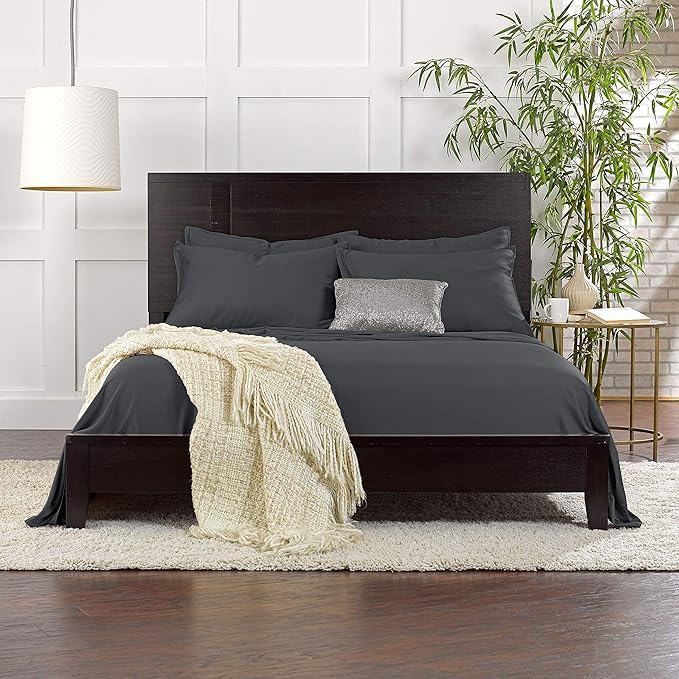 Full Sheets by Pure Bamboo, Genuine 100% Organic Viscose Derived from Bamboo Bed Sheet Set, Luxuriously Soft & Cooling, Double Stitching, 2 Year Quality Promise (Full, Charcoal)