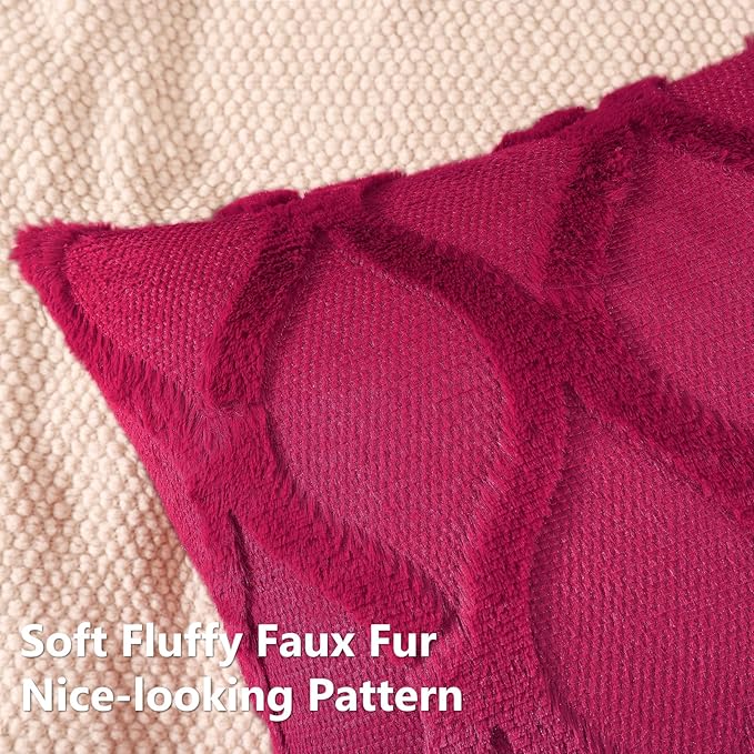 decorUhome Throw Pillow Covers 26x26 Inch Set of 2, Soft Plush Faux Fur Wool Burgundy Couch Pillow Covers, Decorative Neutral Pillow Cases for Bed Sofa Living Room Home Decor