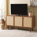 SAFAVIEH Aino TV Stand for up to 60" Flatscreen – Walnut Brown with Rattan Mesh, 3 Doors with Interior Storage, Sideboard Cabinet, Entertainment Media Console (MED9618A)