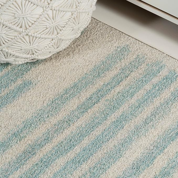 JONATHAN Y Khalil Modern Berber Stripe Cream/Turquoise Indoor Area Rug, 3x5, Contemporary, Bohemian, Easy-Cleaning for Living Room, Bedroom, Kitchen, Pet Friendly, Non-Shedding (MOH207B-3)