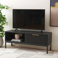 SAFAVIEH Lylia TV Stand for up to 55" Flatscreen – Black with Black Legs & Gold Handle, 1 Sliding Door, 1 Open Shelf, Entertainment Media Console (MED9617B)