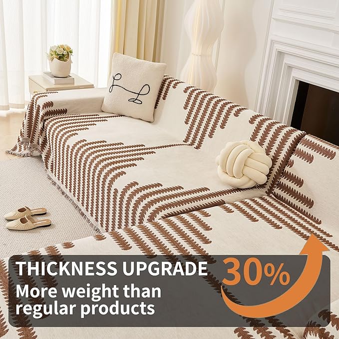 HAOMAIJIA Boho Sofa Covers Couch Covers for 3 Cushion Couch Sofa Pet Friendly Soft Thick Couch Cover for Dogs Washable Sectional Couch Covers L Shape Furniture Protector (Brown, 71"x150")