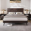 Bme Georgina Signature Bed Frame with Handcrafted Geometric Headboard, Mid Century Modern, Solid Acacia Wood, No Box Spring Needed, 12 Strong Wood Slats Support, Easy Assembly, Walnut, Queen