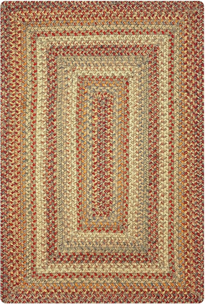Homespice Harvest Premium Jute Braided Area Rug, 5' x 8' Rectangular Beige - Tan - Red, Reversible, Natural Jute Yarn Rustic, Country, Primitive, Farmhouse Style - 30 Day Risk Free Purchase