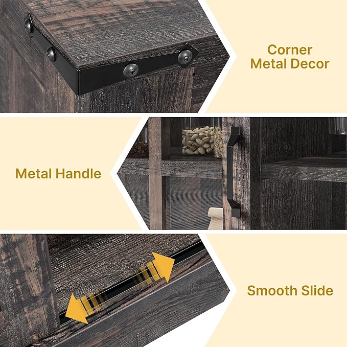 DWVO Farmhouse Coffee Bar Cabinet, Sideboard Buffet Cabinet with Drawer & Adjustable Shelves, Storage Cabinet with Sliding Barn Door for Kitchen and Living Room, Dark Rustic Oak