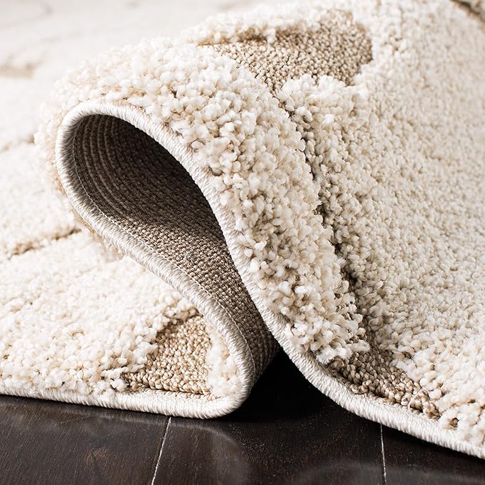 SAFAVIEH Florida Shag Collection Runner Rug - 2'3" x 19', Cream & Beige, Scroll Design, Non-Shedding & Easy Care, 1.2-inch Thick Ideal for High Traffic Areas in Living Room, Bedroom (SG455-1113)
