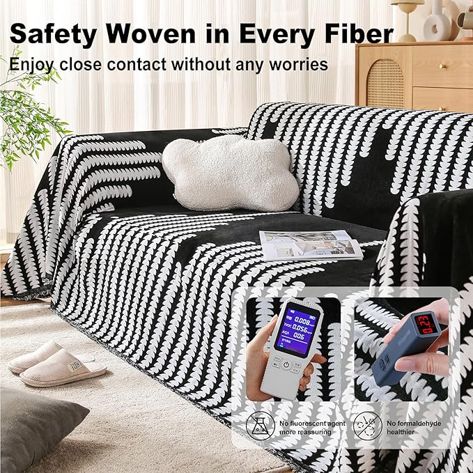 Boho Couch Cover, Sofa Cover, Sofa Covers for 2 Cushion Couch, Washable Sectional Couch Covers for Dogs Pet Furniture Protector Couch Cover Blanket for Living Room (2# Black, 71" x 118")
