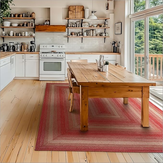 Homespice Apple Pie Jute Red 4x6' Braided Area Rug for Living Room, Bedroom and Dining Room. Pet Friendly. Decor Styles- Farmhouse Rug, Rustic, Vintage, Cottage, Primitive, Country, Boho Rug