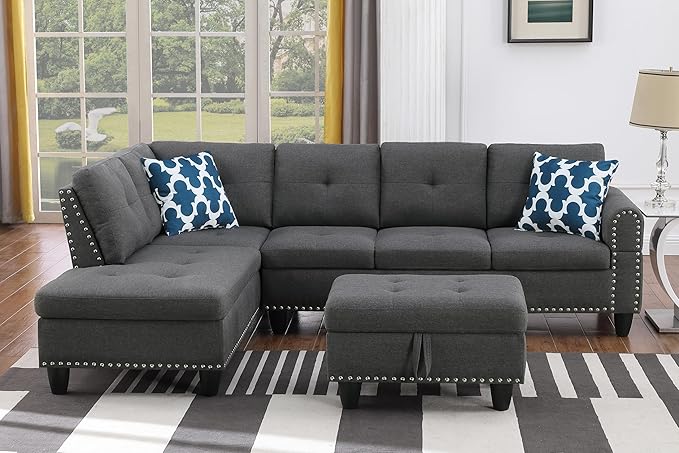 Evan Sectional Sofa or Couch with Ottoman for Living Room, Apartment, Bedroom, Office