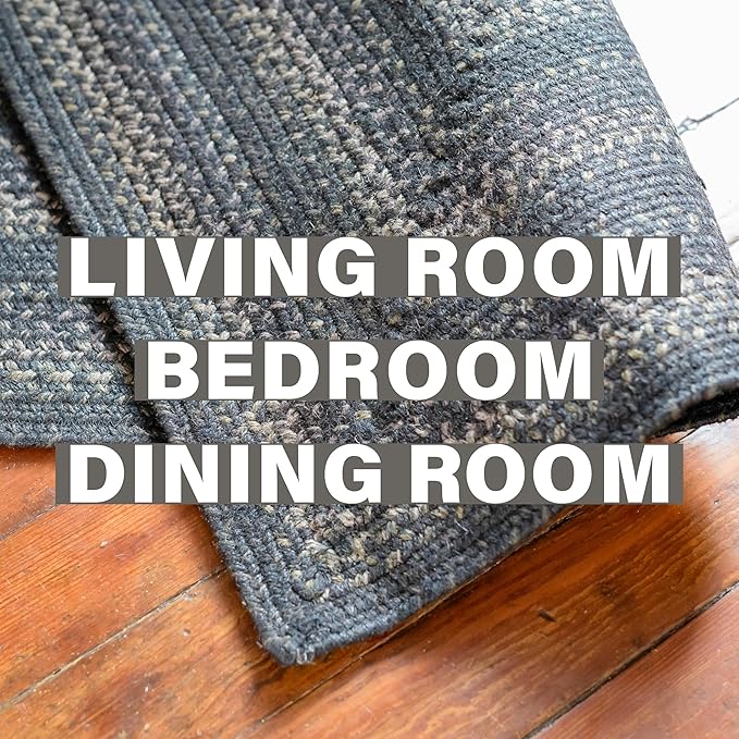 Homespice Jet Black Jute Rug 8x10' – Primitive Braided Rugs for Living Room and Dining Room