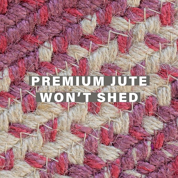 Homespice Autumn Maple Burgundy and Tan Oval Braided Rug, Jute, 6x9' - Rustic Primitive Decor for Bedroom, Living Room, Everywhere