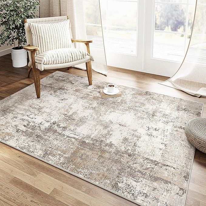 3x4 Washable Area Rug Brown Grey Neutral Abstract Entryway Kitchen Non Slip Low Pile Throw Rug Living Room Bedroom Indoor Doormat Small Soft Carpet for Entrance Bathroom