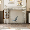 Full Size Metal Loft Bed with 2 Storage Shelves and 1 Desk,Steel Structure Bed Frame W/ 2 Build-in Ladders & Full-Length Guardrails,No Box Spring Needed,for Kids Teens Adults,Silver