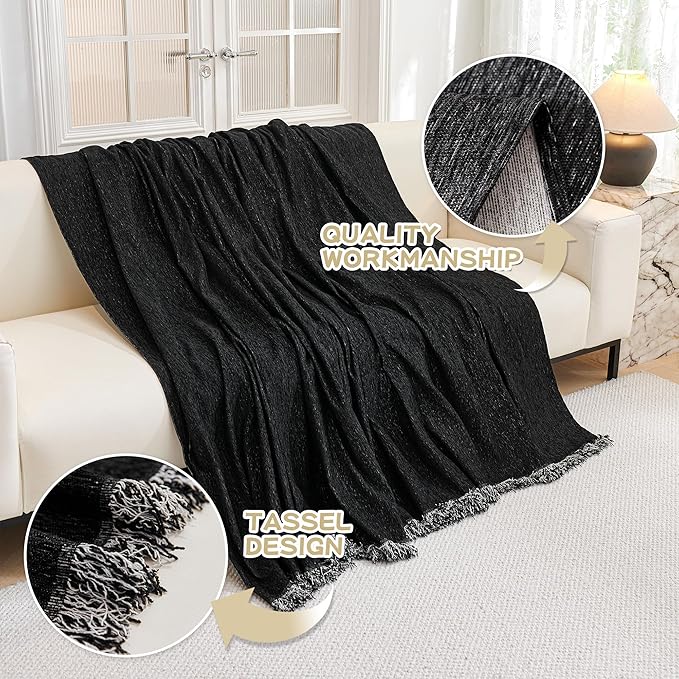 MYSKY HOME Couch Cover for Dogs Washable Couch Covers Couch Covers for Dogs Couch Cover 2 Cushion Sofa Non Slip Dogs Furniture Protector with Tassels Chenille Sofa Covers for Pets, 71"x102", Black