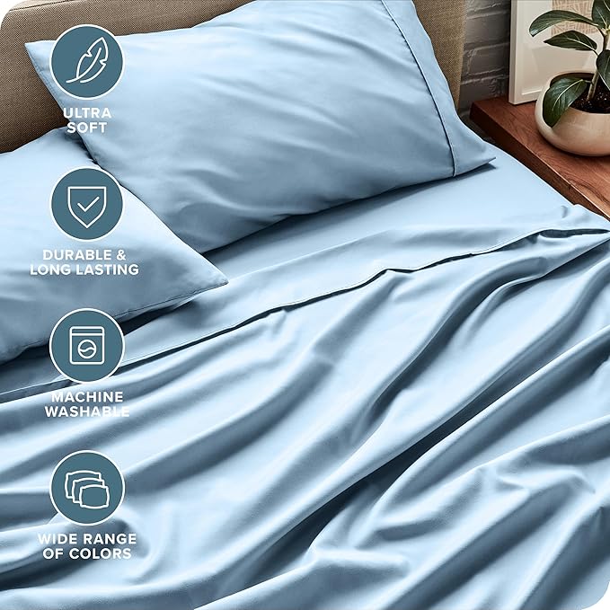 Bare Home Full XL Sheet Set - Luxury 1800 Ultra-Soft Microfiber Full Extra Long Bed Sheets - Double Brushed - Deep Pockets - Easy Fit - 4 Piece Set - Bedding Sheets & Pillowcases (Full XL, Light Blue)