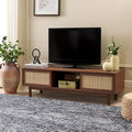 SAFAVIEH Aino TV Stand for up to 60" Flatscreen – Walnut Brown, 2 Sliding Doors with Interior Storage, 1 Open Shelf, Entertainment Media Console (MED9619A)