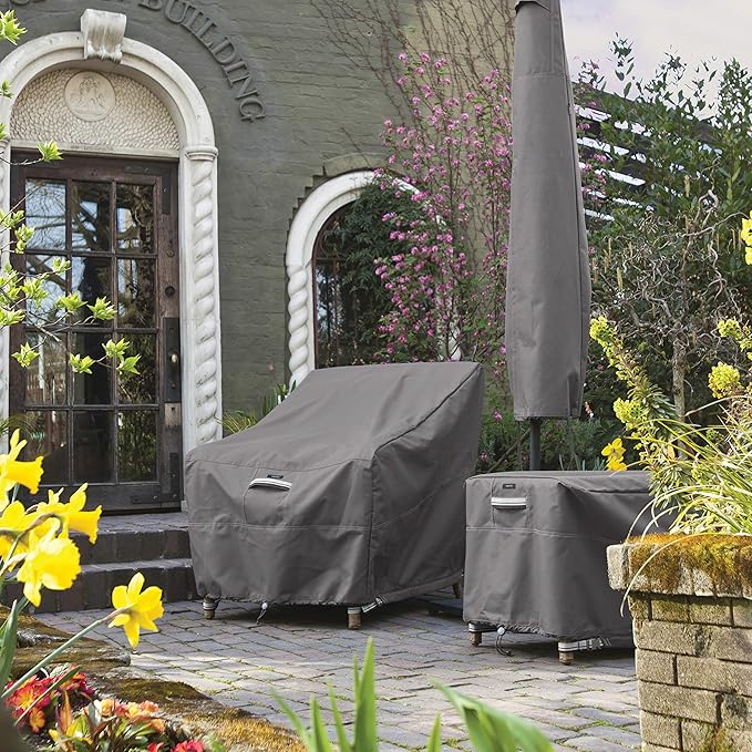 Classic Accessories Ravenna Water-Resistant 128 Inch Rectangular/Oval Patio Table & Chair Set Cover, Outdoor Table Cover
