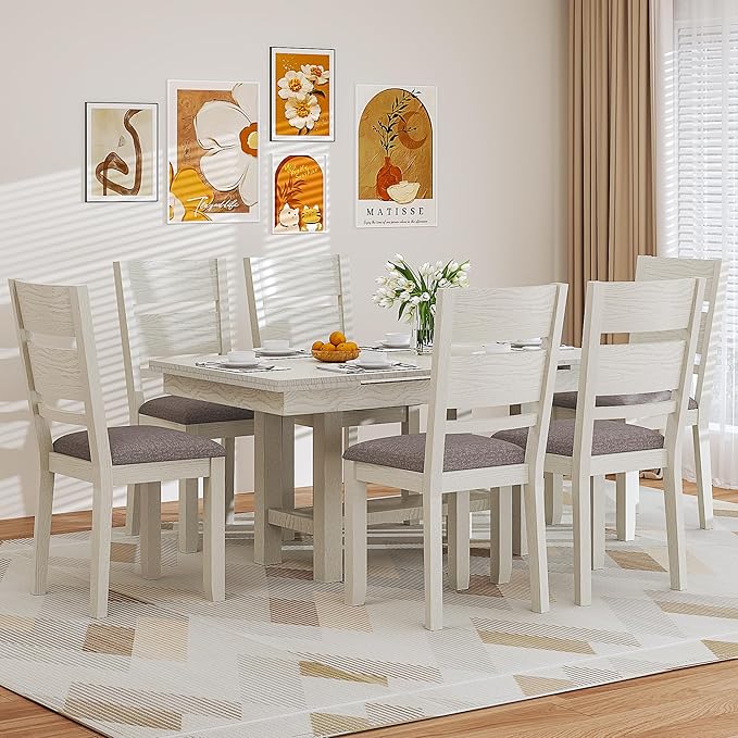 Solid Wood Extendable Farmhouse Dining Table for 4-6, Space-Saving Design for Home Kitchen and Dinner, Grey