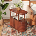 Wood End Table with 2 Drawers and Storage Shelf, Narrow Sofa Side Table for Living Room, Vintage Slim Nightstand Bedside Table for Bedroom, Slim Chair Side Table Cherry Brown BG-A508-MG