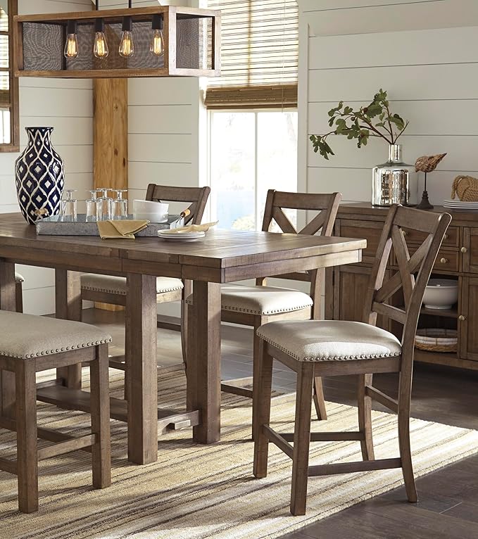 Signature Design by Ashley Moriville Rustic Farmhouse 36" Counter Height Dining Extension Table, Brown