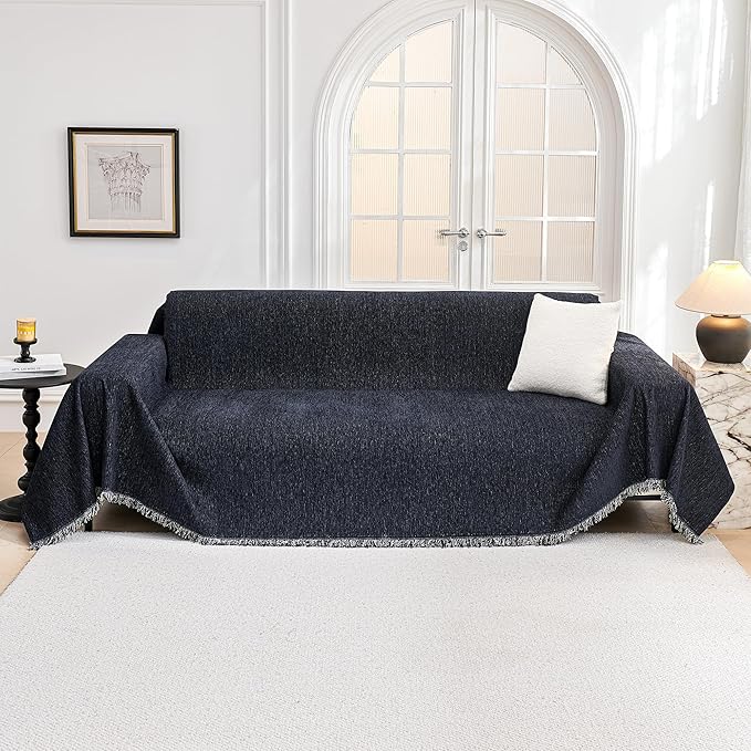 MYSKY HOME Oversized Couch Cover Sofa Covers Couch Covers for 3 Cushion Couch Sofa Pet Friendly L Shaped Couch Cover Sectional Couch Cover Non Slip Furniture Protector for Kids, 91"x150", Navy Blue