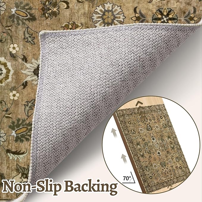 Tangsoo Vintage Floral Rug 2x3 Washable Rugs for Entryway, Small Area Rug, Non-Slip for Front Door, Brown Accent Rug Doormat, Soft Low Pile for Indoor Entrance Kitchen Bedroom