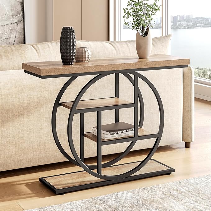 LITTLE TREE Console Table, 4-Tier Entryway Table Behind Couch Table, 41.3-Inch Farmhouse Sofa Table for Living Room, Foyer Hallway Table for Entrance, Walnut and Black